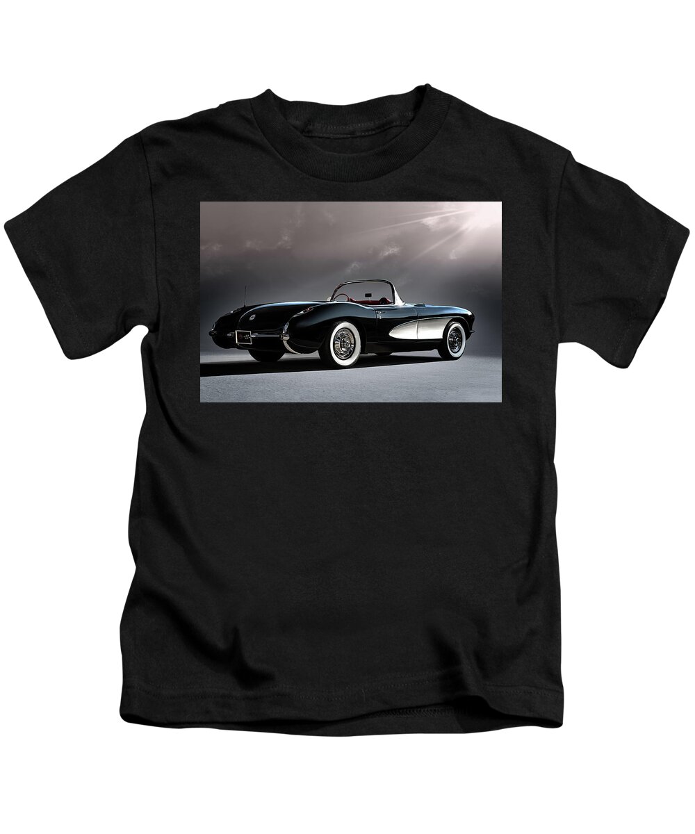 Classic Kids T-Shirt featuring the digital art '56 Corvette Convertible #1 by Douglas Pittman