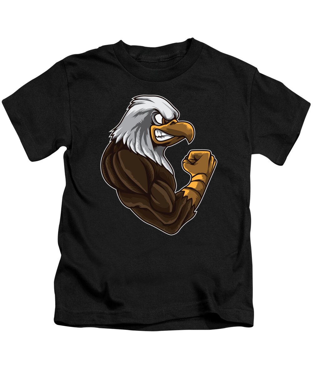 Fitness Kids T-Shirt featuring the digital art Eagle At The Gym Work Out Fitness Muscles Power #1 by Mister Tee