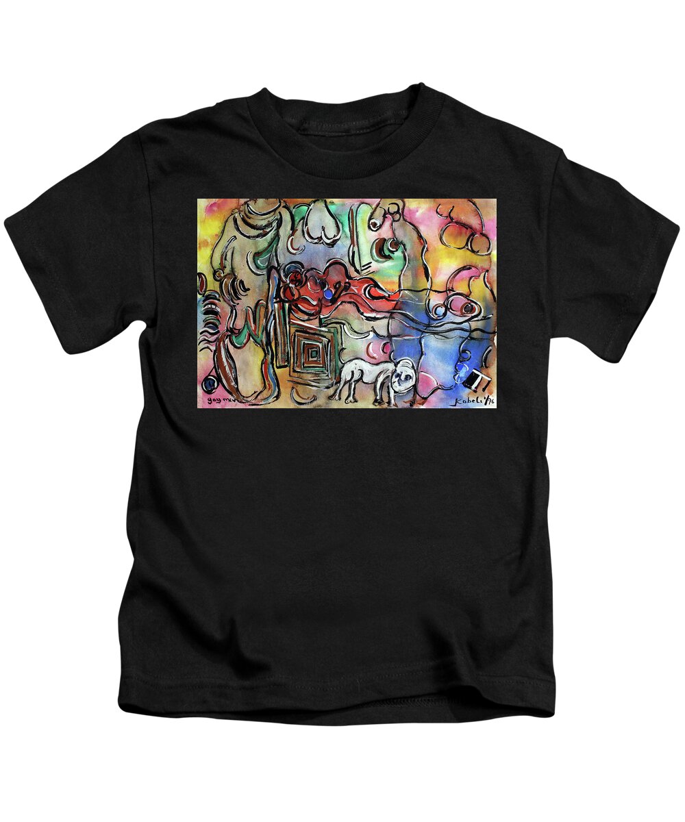 African Art Kids T-Shirt featuring the painting Gay Men by Eli Kobeli 1932-1999