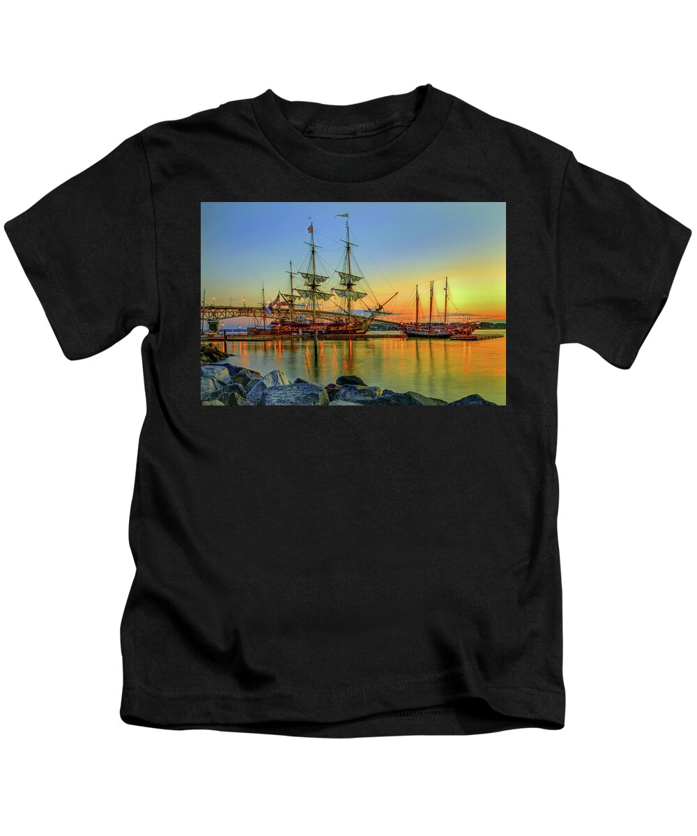 Hermione Kids T-Shirt featuring the photograph Lafayette's Hermione Voyage 2015 #1 by Jerry Gammon