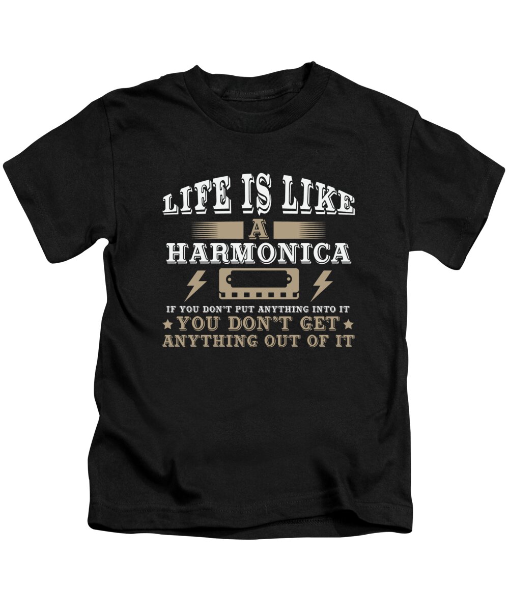 Harmonica Player Kids T-Shirt featuring the digital art Life Is Like A Harmonica by Jacob Zelazny