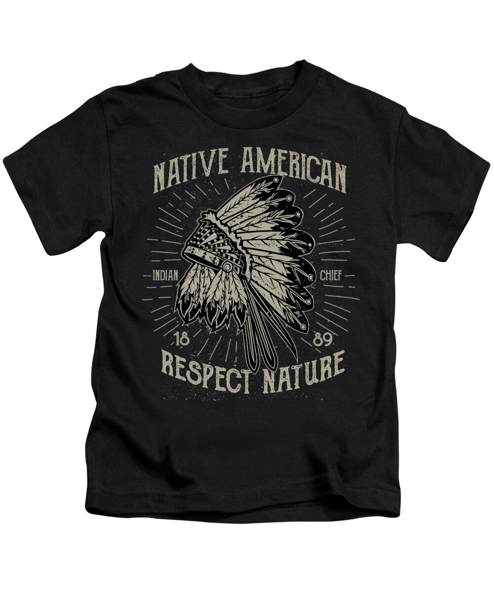 Distressed Kids T-Shirt featuring the digital art Native American Indian Chief by Jacob Zelazny