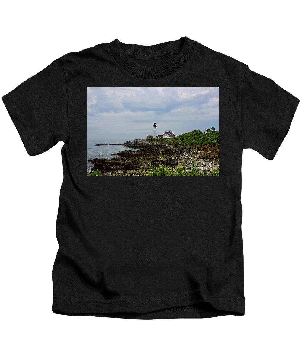  Kids T-Shirt featuring the pyrography Portland Headlight #1 by Annamaria Frost