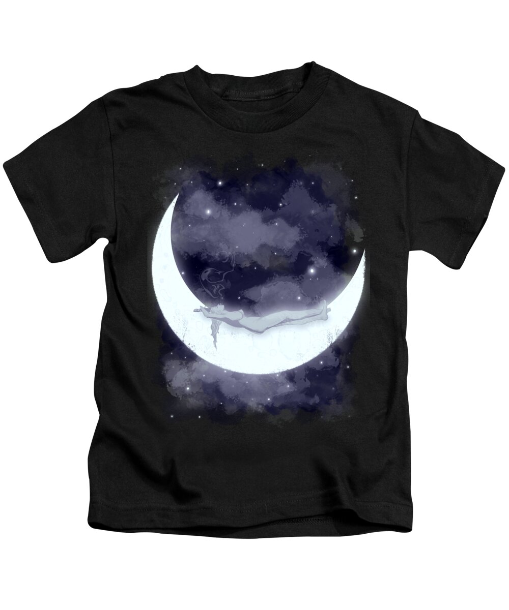 Moon Kids T-Shirt featuring the drawing The Girl Who Loved The Moon #1 by Ludwig Van Bacon