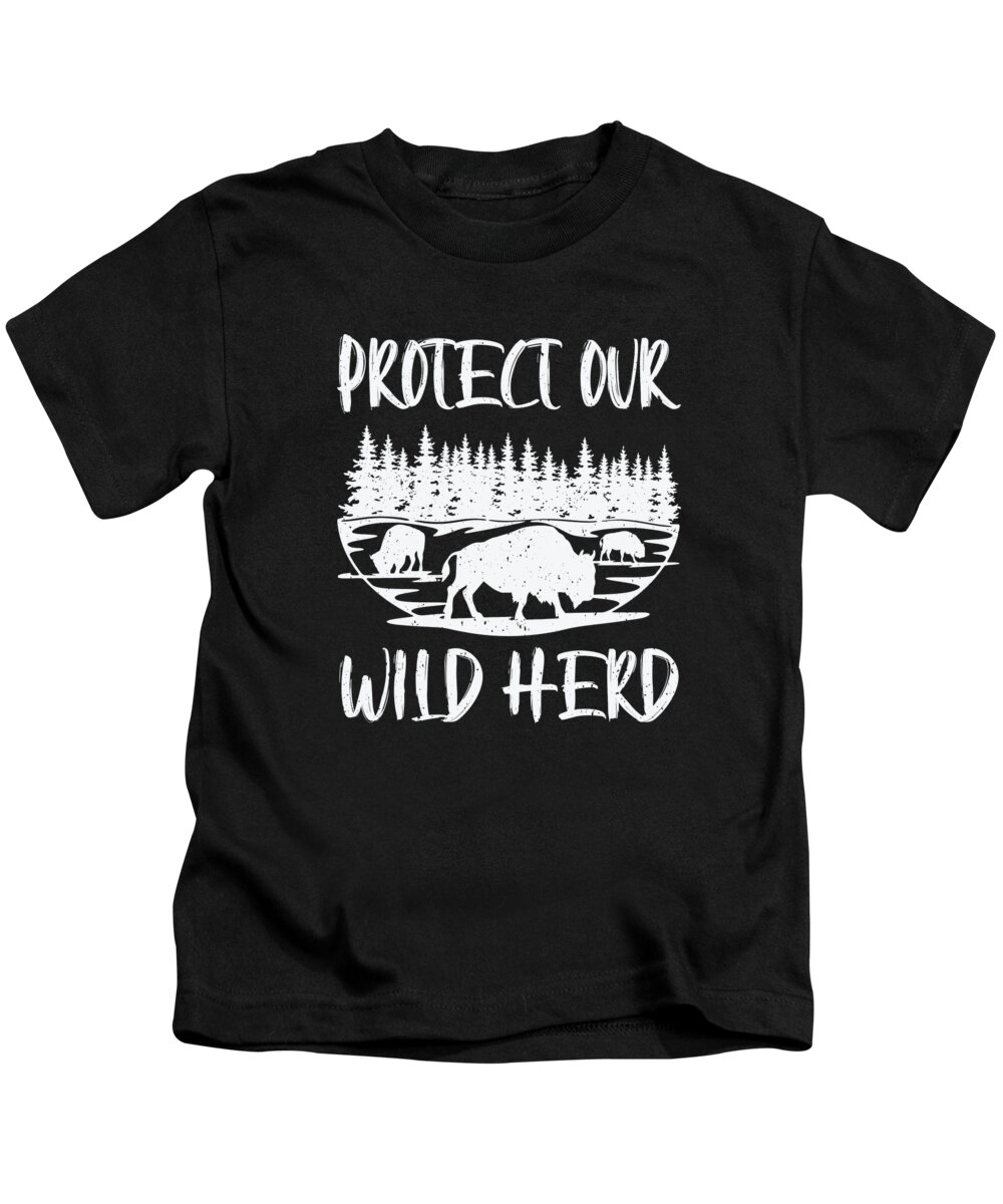 World Wildlife Day Kids T-Shirt featuring the digital art World Wildlife Day Retro Bison Wildlife Animal Conservation #14 by Toms Tee Store