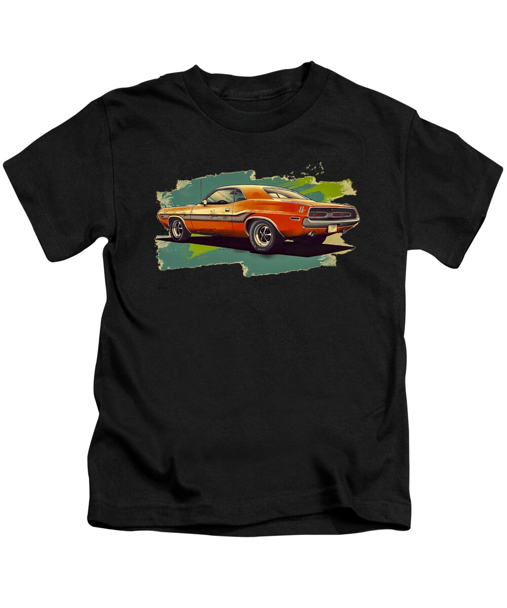 Dodge Challenger Kids T-Shirt featuring the digital art 1970s Challenger Left side T-shirt by Bill Posner
