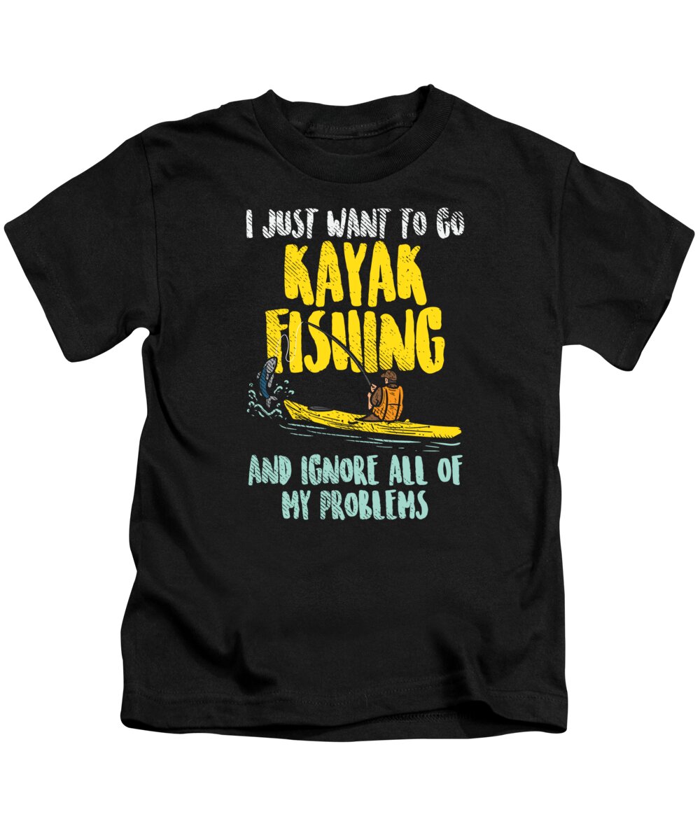 Kayak Fishing Kids T-Shirt featuring the digital art Kayak Anglers Yak Fishing Kayaking fisherman #2 by Toms Tee Store