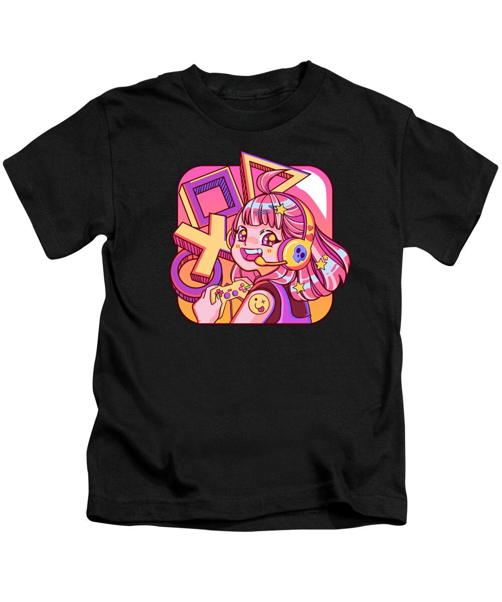 Fighting Games Kids T-Shirt featuring the digital art Gamer Girl Video Games Anime Lover Gaming #3 by Toms Tee Store