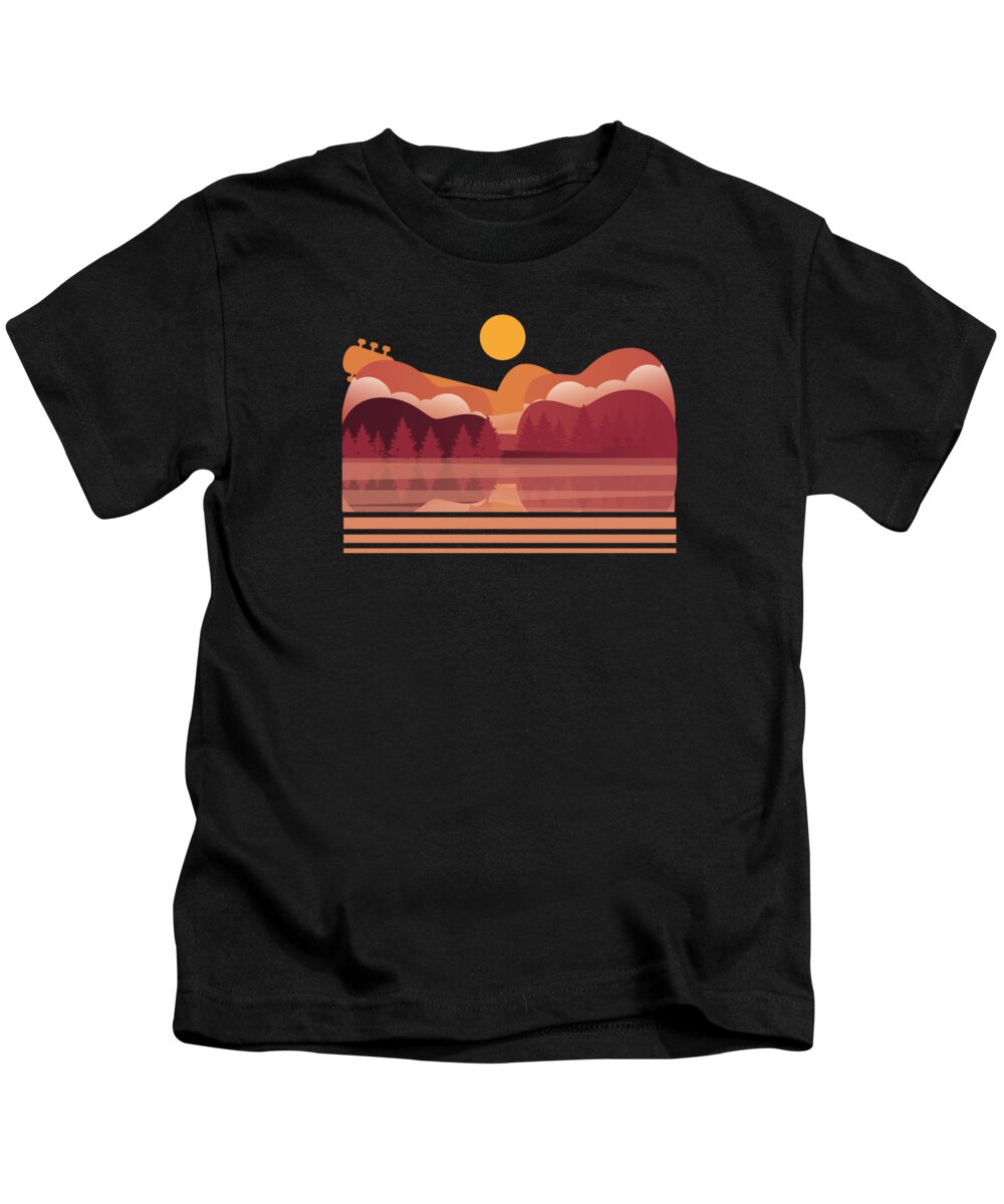 Guitar Kids T-Shirt featuring the digital art Guitar Player Retro Reflection Acoustic Electric Guitar Music #3 by Toms Tee Store