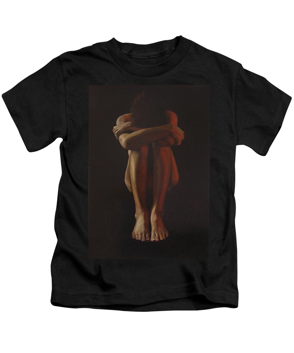 Painting Oil Figure Woman Nude Kids T-Shirt featuring the painting 5 A.m. by Thu Nguyen