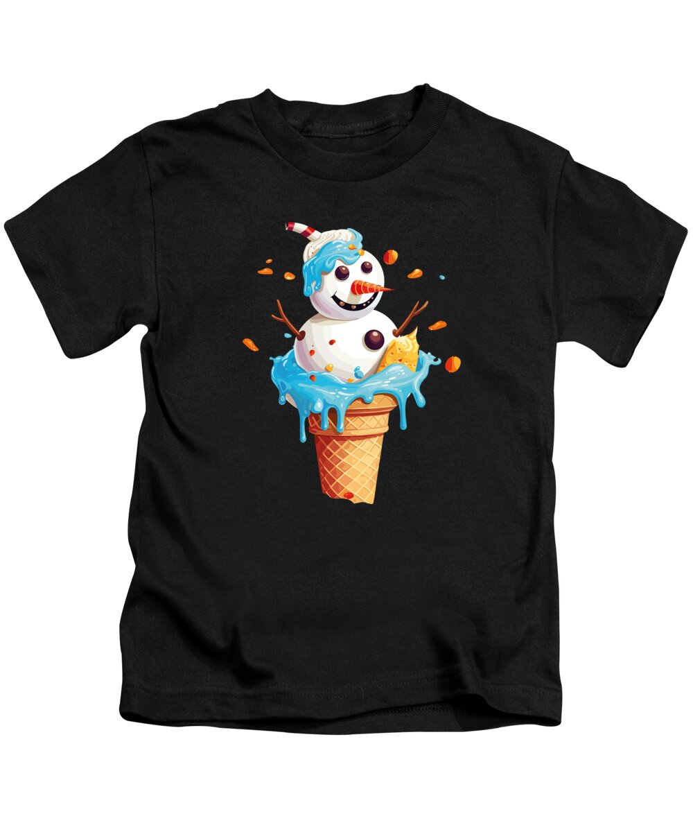 Christmas In July Kids T-Shirt featuring the digital art Christmas in July Snowman Ice Cream #6 by Toms Tee Store