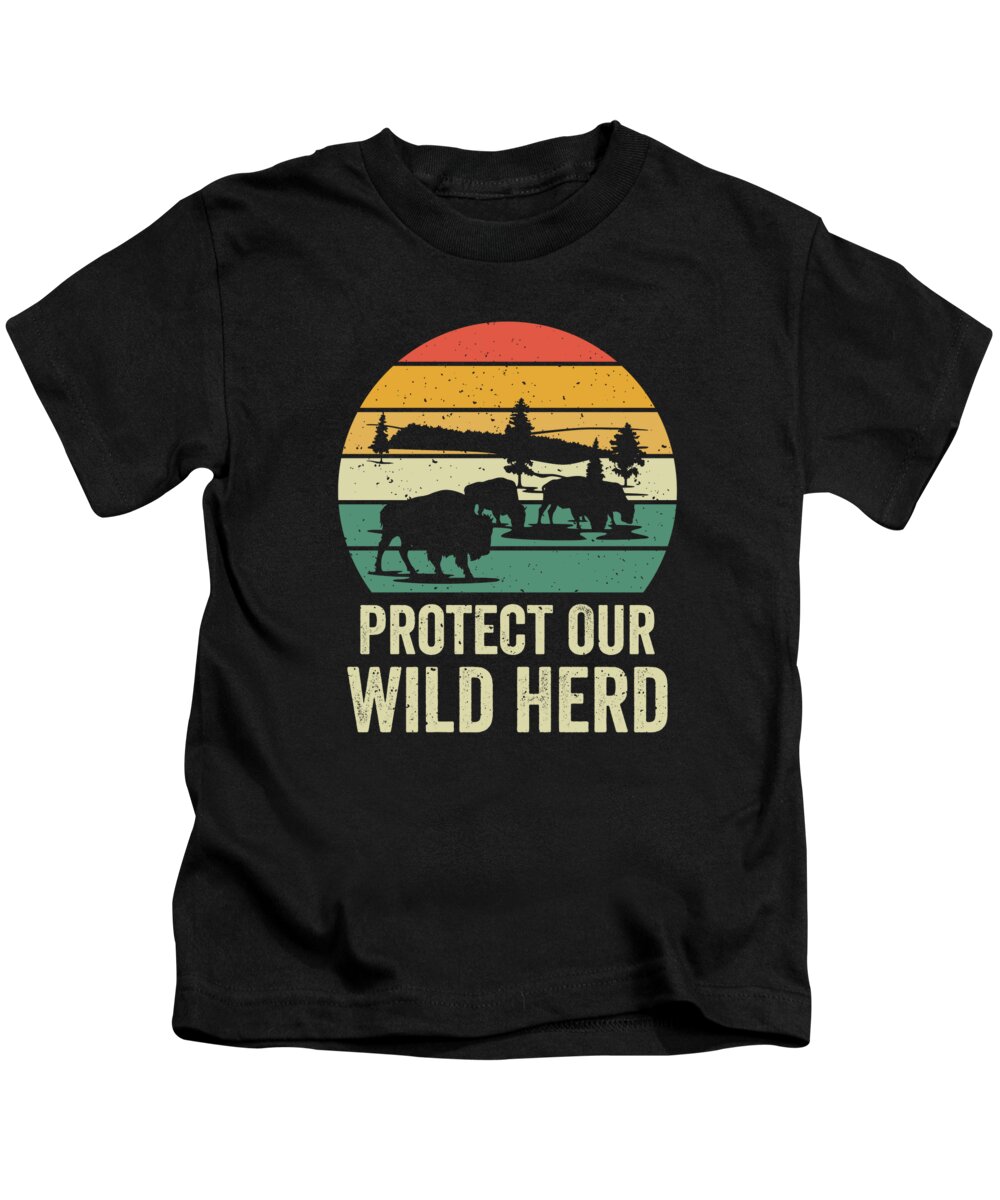 World Wildlife Day Kids T-Shirt featuring the digital art World Wildlife Day Retro Bison Wildlife Animal Conservation #6 by Toms Tee Store