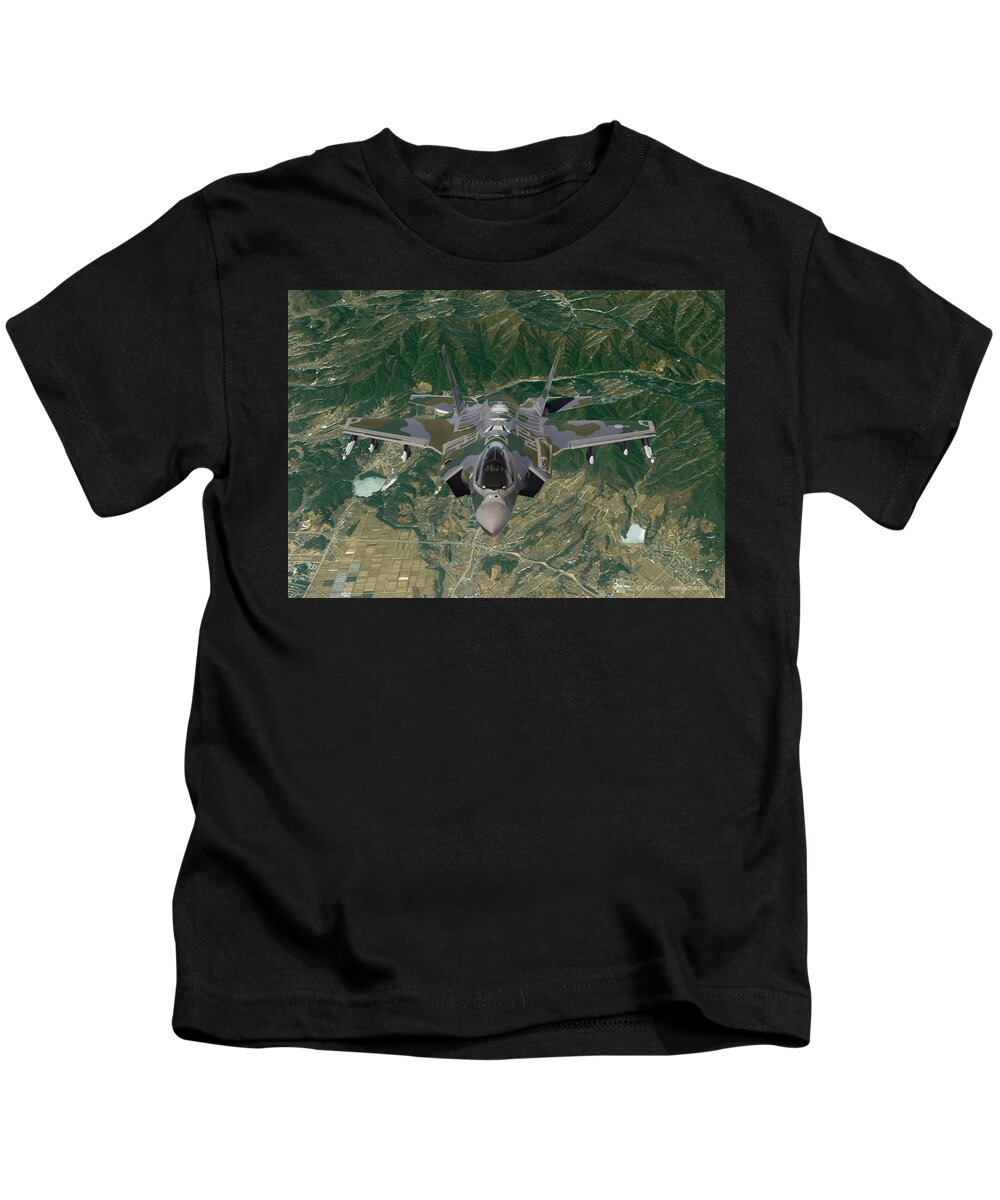 Lightning Kids T-Shirt featuring the digital art 60. ROKAF F-35A Ground Support by Custom Aviation Art