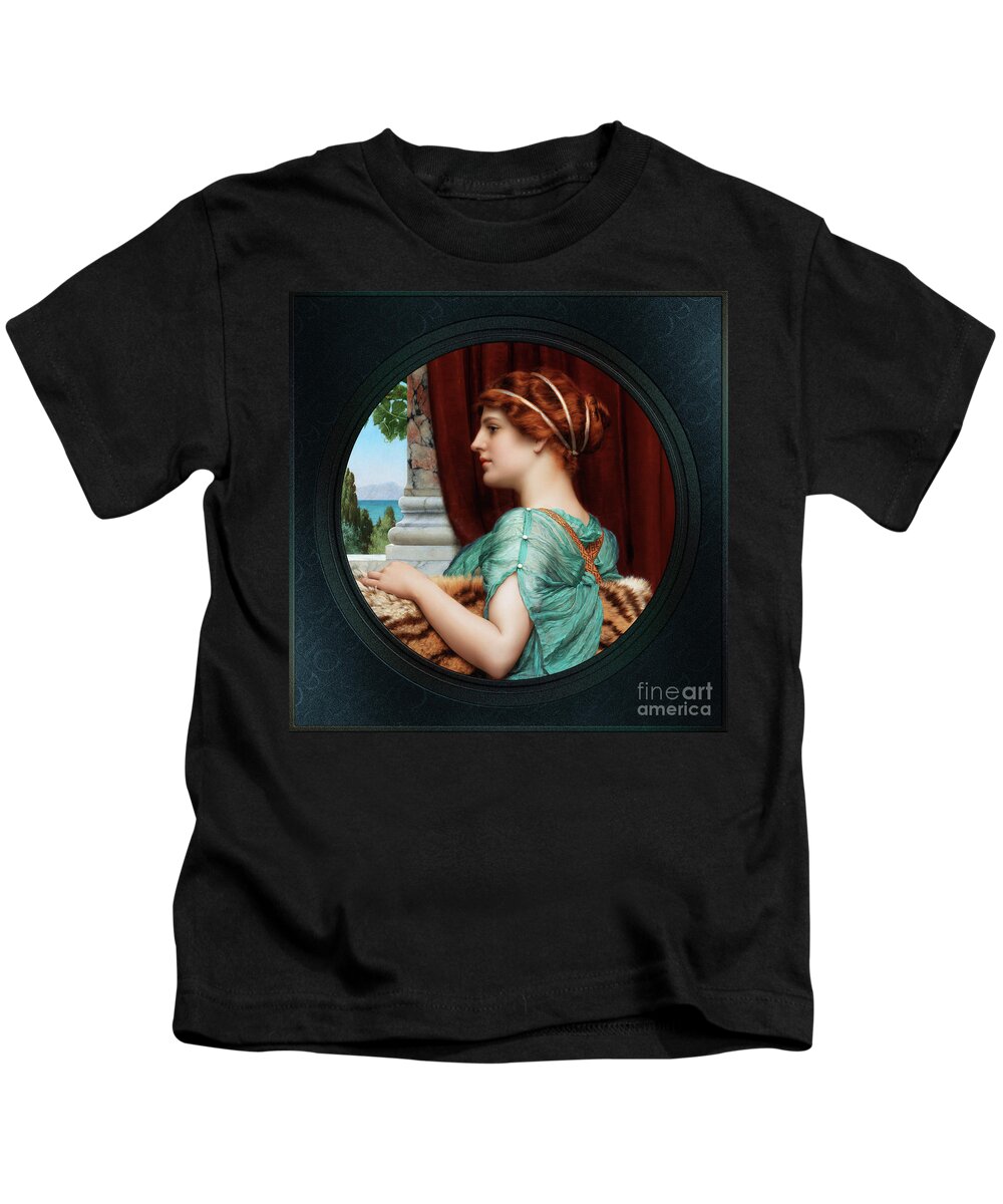 A Pompeian Lady Kids T-Shirt featuring the painting A Pompeian Lady by John William Godward Remastered Xzendor7 Fine Art Classical Reproductions by Rolando Burbon