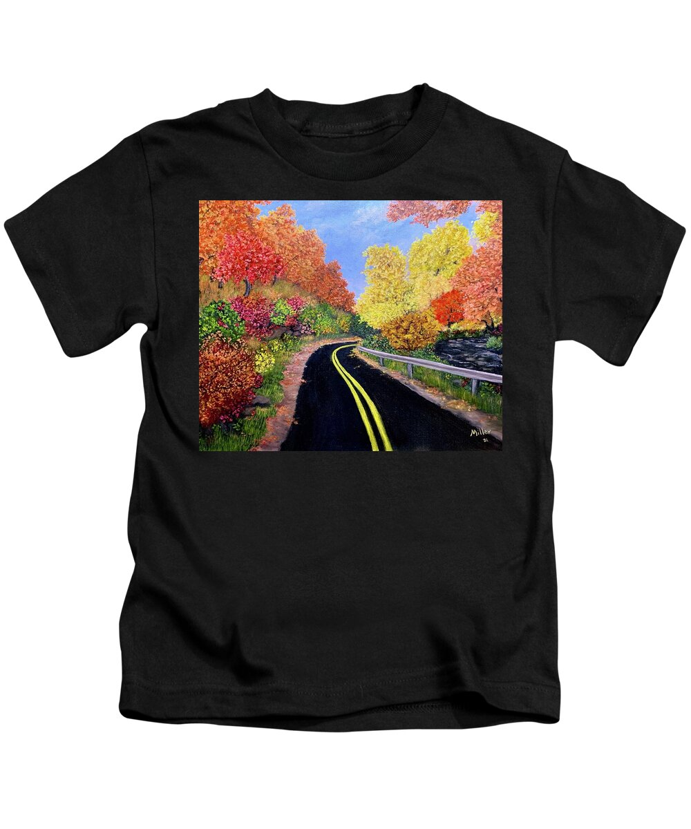  Kids T-Shirt featuring the painting Adirondack Country Road by Peggy Miller
