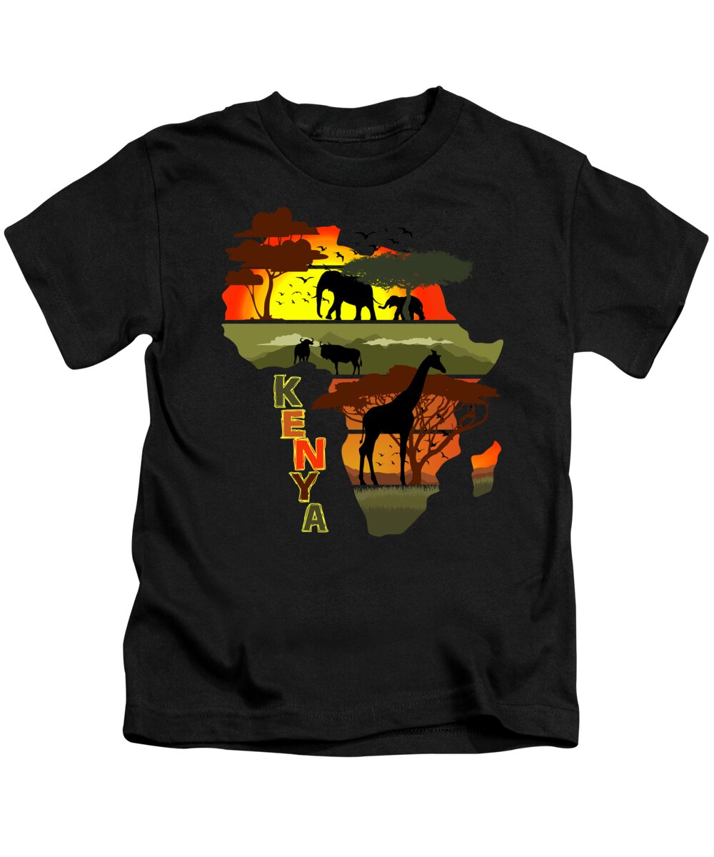 Africa Kids T-Shirt featuring the digital art Africa Animals Sunset Kenya by Megan Miller