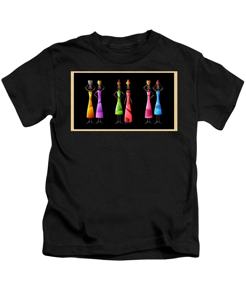 African Kids T-Shirt featuring the mixed media African Women Carrying Jars by Nancy Ayanna Wyatt