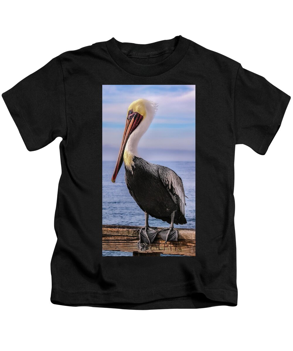 Bird Photography Kids T-Shirt featuring the photograph Alan the Pretty Pelican 2 by Sally Bauer