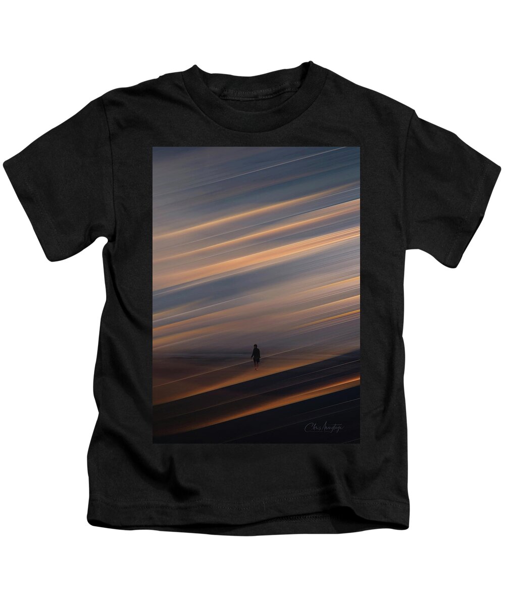 Blue Grey Kids T-Shirt featuring the digital art Alone in a Strange Landscape by Chris Armytage