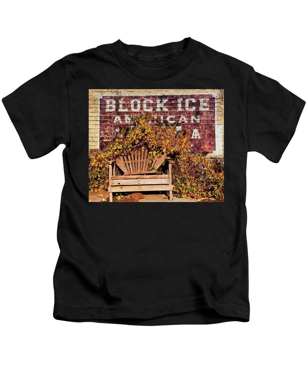 Adirondack Chair Kids T-Shirt featuring the photograph American Block Ice by Larry Butterworth
