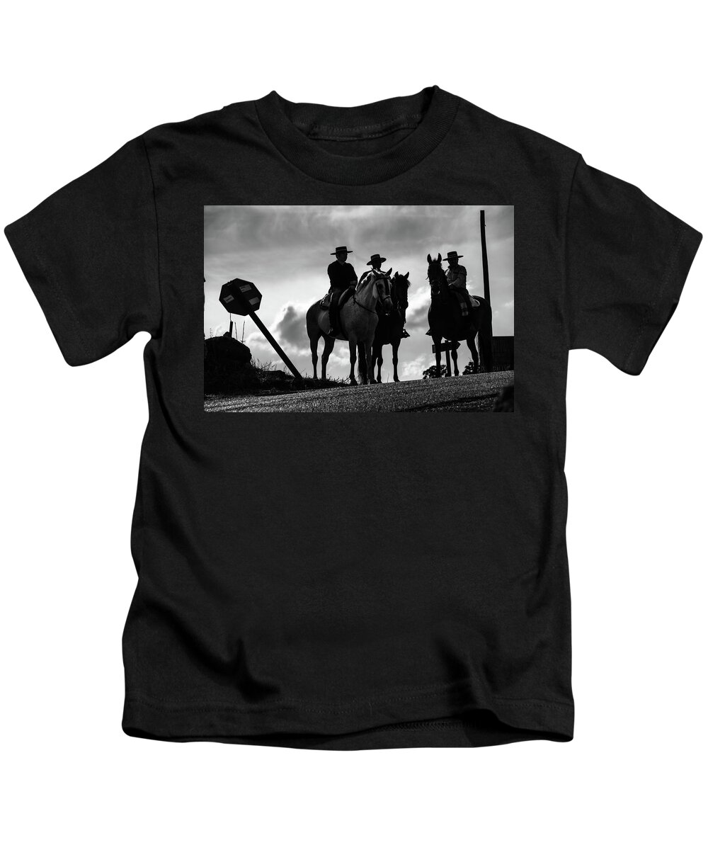 Spain Kids T-Shirt featuring the photograph Andalusian horsemen by Gary Browne