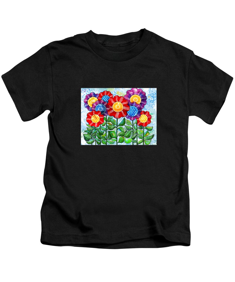 Painting Kids T-Shirt featuring the painting Happiest Flowers by Shelley Wallace Ylst