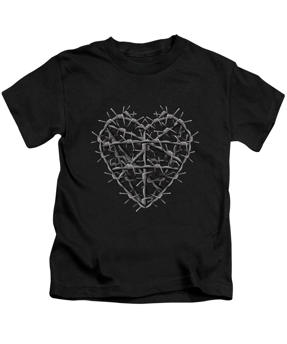 Heart Kids T-Shirt featuring the drawing Barbed Wire Heart On White by Joan Stratton