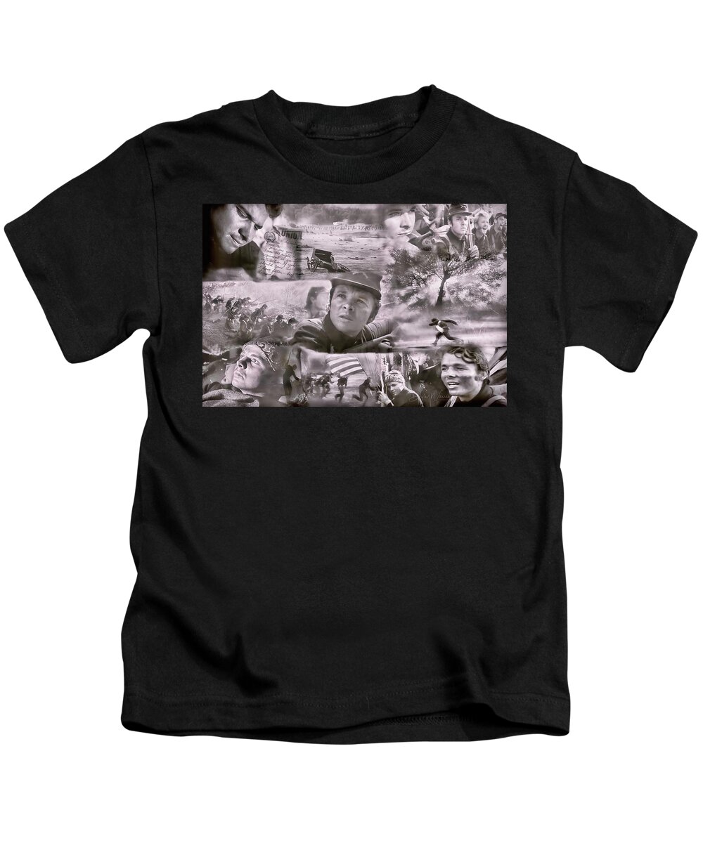 Audie Murphy Kids T-Shirt featuring the photograph Audie Murphy Red Badge of Courage Photo Montage by Dyle Warren