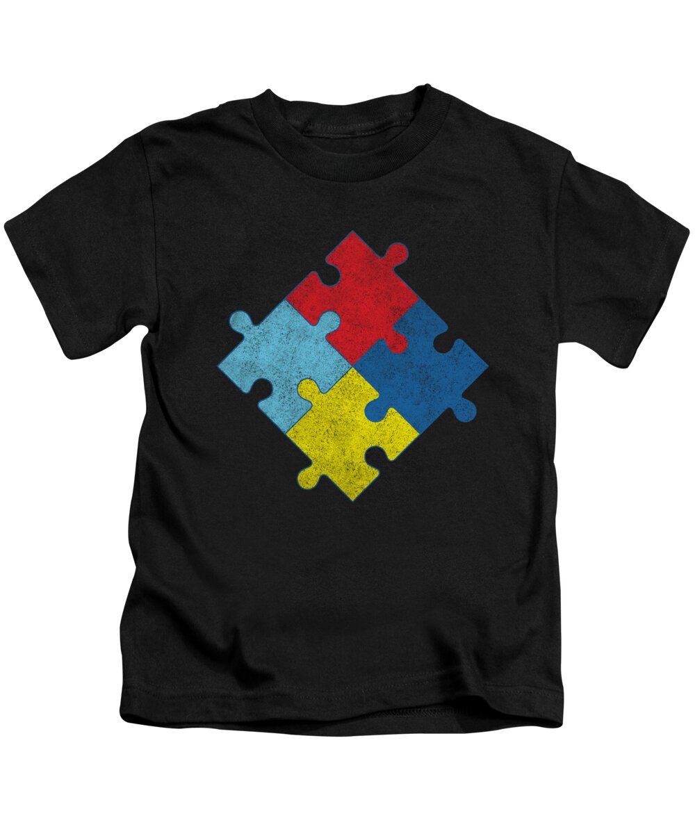 Awareness Kids T-Shirt featuring the digital art Autism Awareness Puzzle Pieces Retro by Flippin Sweet Gear