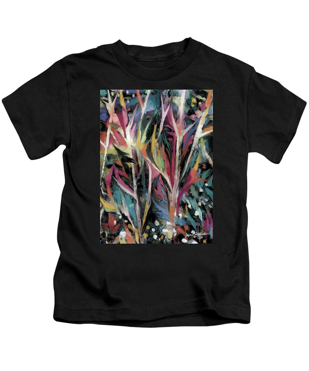 Abstract Kids T-Shirt featuring the mixed media Autumn Forest 2B by Jean Batzell Fitzgerald