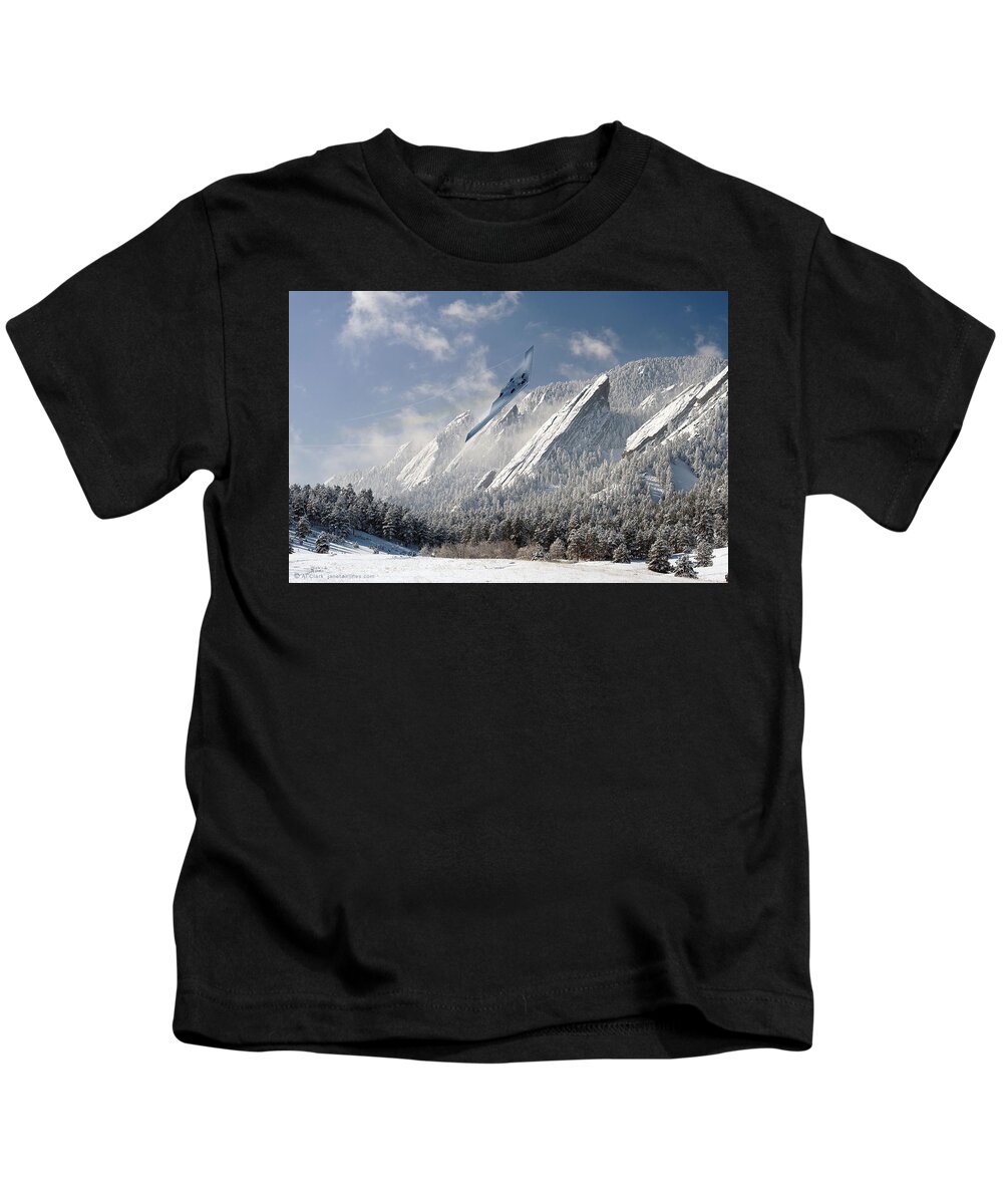 Northrop Kids T-Shirt featuring the digital art B-2 Spirit Slicing Through the Mountains by Custom Aviation Art