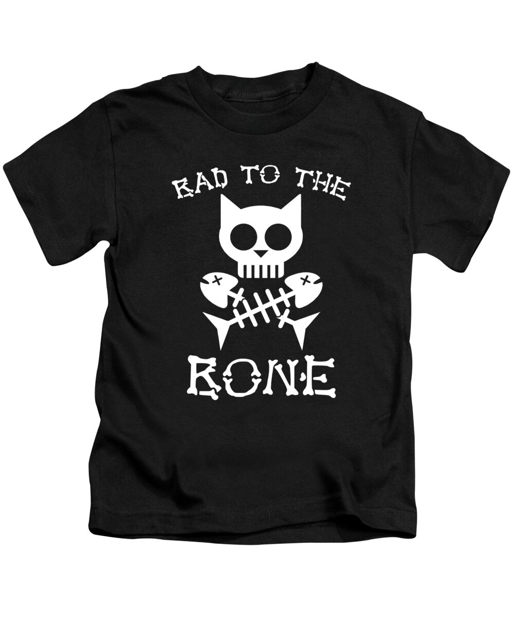 Cat Skull Kids T-Shirt featuring the digital art Bad To The Bone Cat Skull Fish Bone by Jacob Zelazny