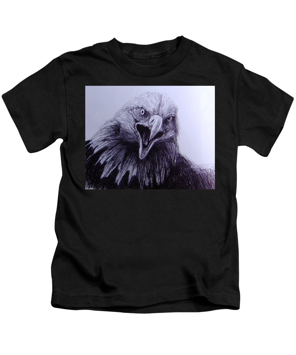 Bald Eagle Kids T-Shirt featuring the drawing Bald Eagle Sketch by Rick Hansen