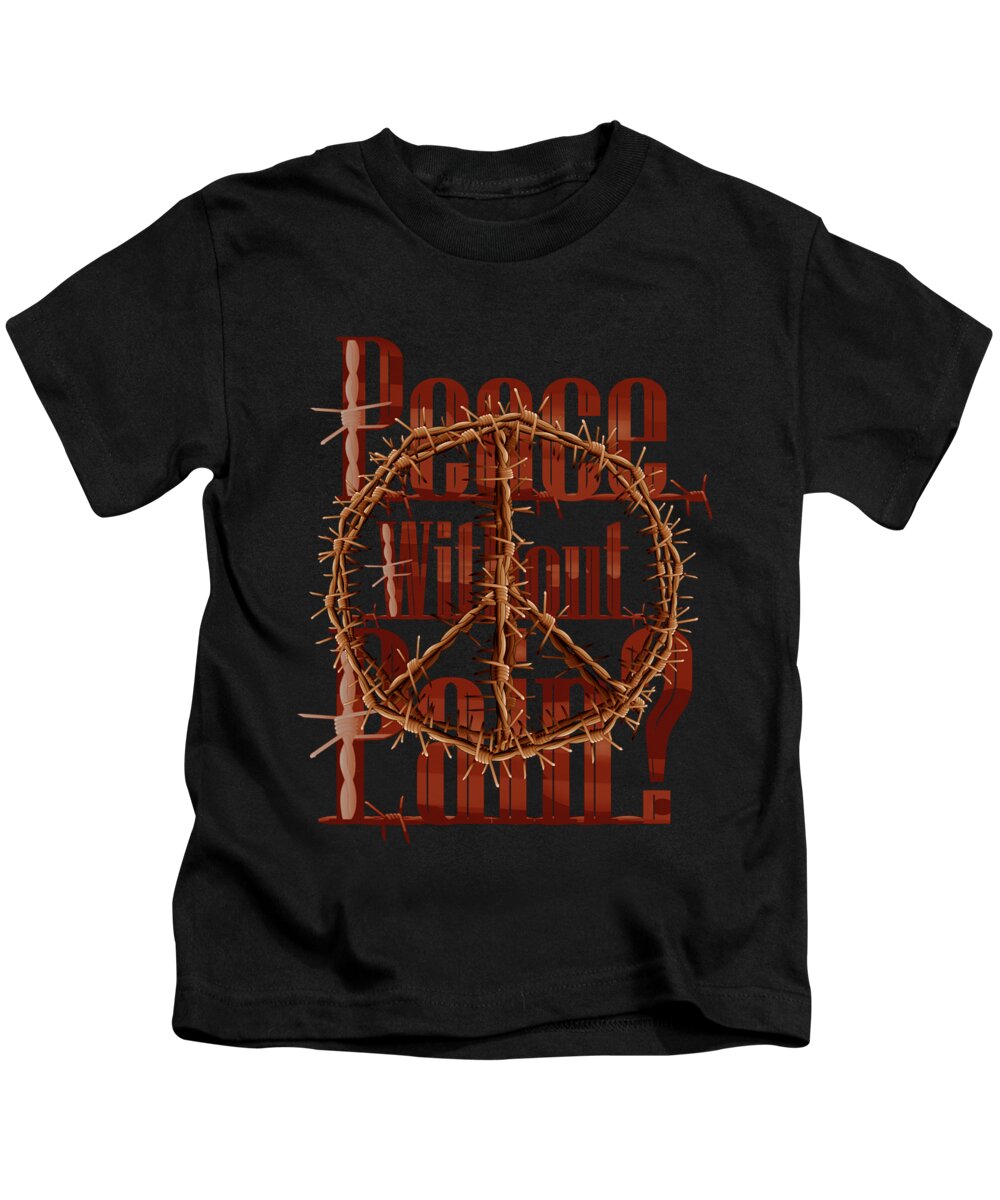 Peace Kids T-Shirt featuring the drawing Barbed Wire Peace - PEACE without Pain Red by Joan Stratton