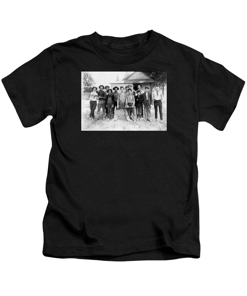 Baseball Team Kids T-Shirt featuring the photograph Baseball Team Of Glassworkers - Lewis Hine - Indiana 1908 by War Is Hell Store