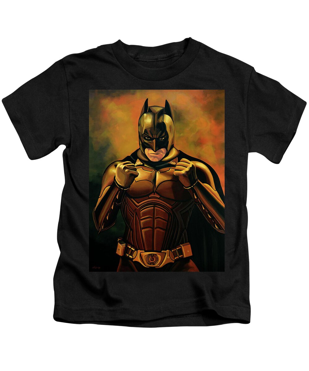 Paul Meijering Kids T-Shirt featuring the painting Batman the Dark Knight by Paul Meijering