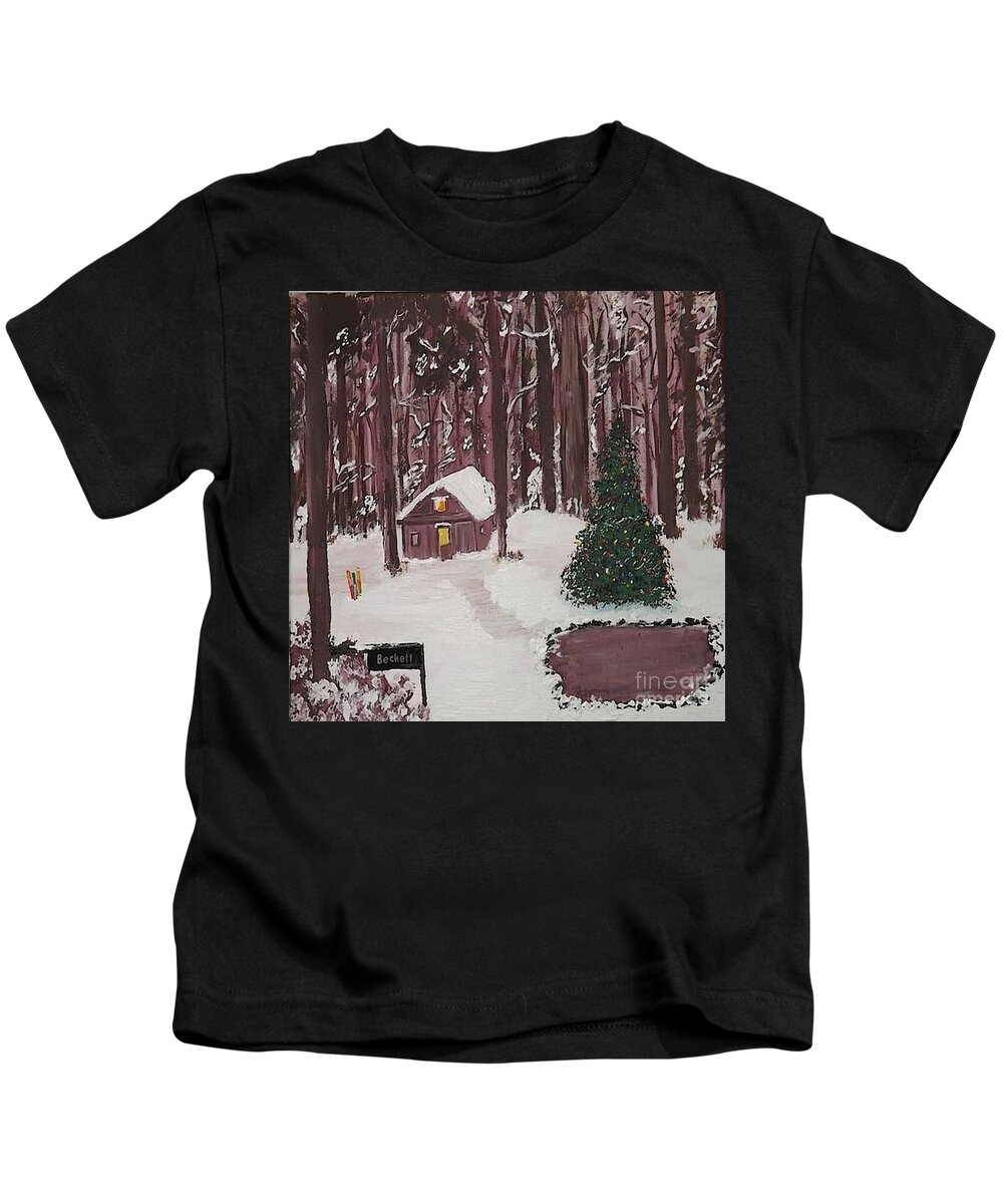 Acrylic Winter Landscape Kids T-Shirt featuring the painting Beckett Winter Retreat by Denise Morgan