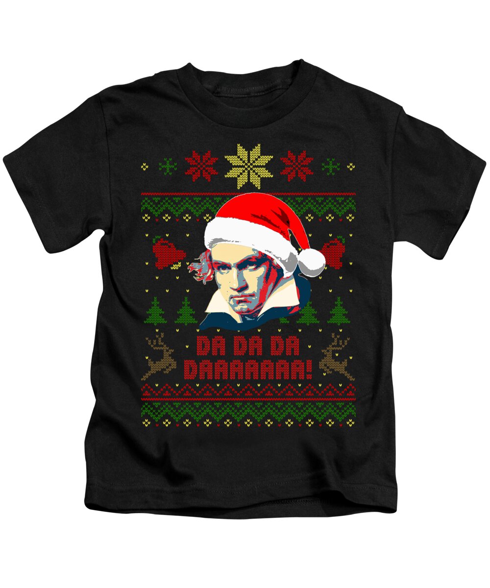 Santa Kids T-Shirt featuring the digital art Beethoven Funny Christmas Symphony by Filip Schpindel