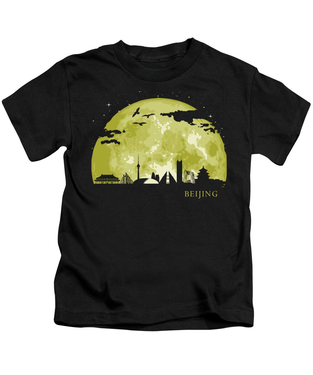 Asia Kids T-Shirt featuring the digital art BEIJING Moon Light Night Stars Skyline by Filip Schpindel