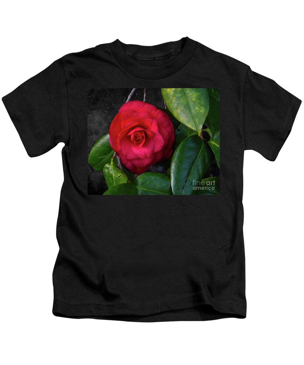 Floral Art Kids T-Shirt featuring the photograph Bella Rosa Camellia by Diana Mary Sharpton
