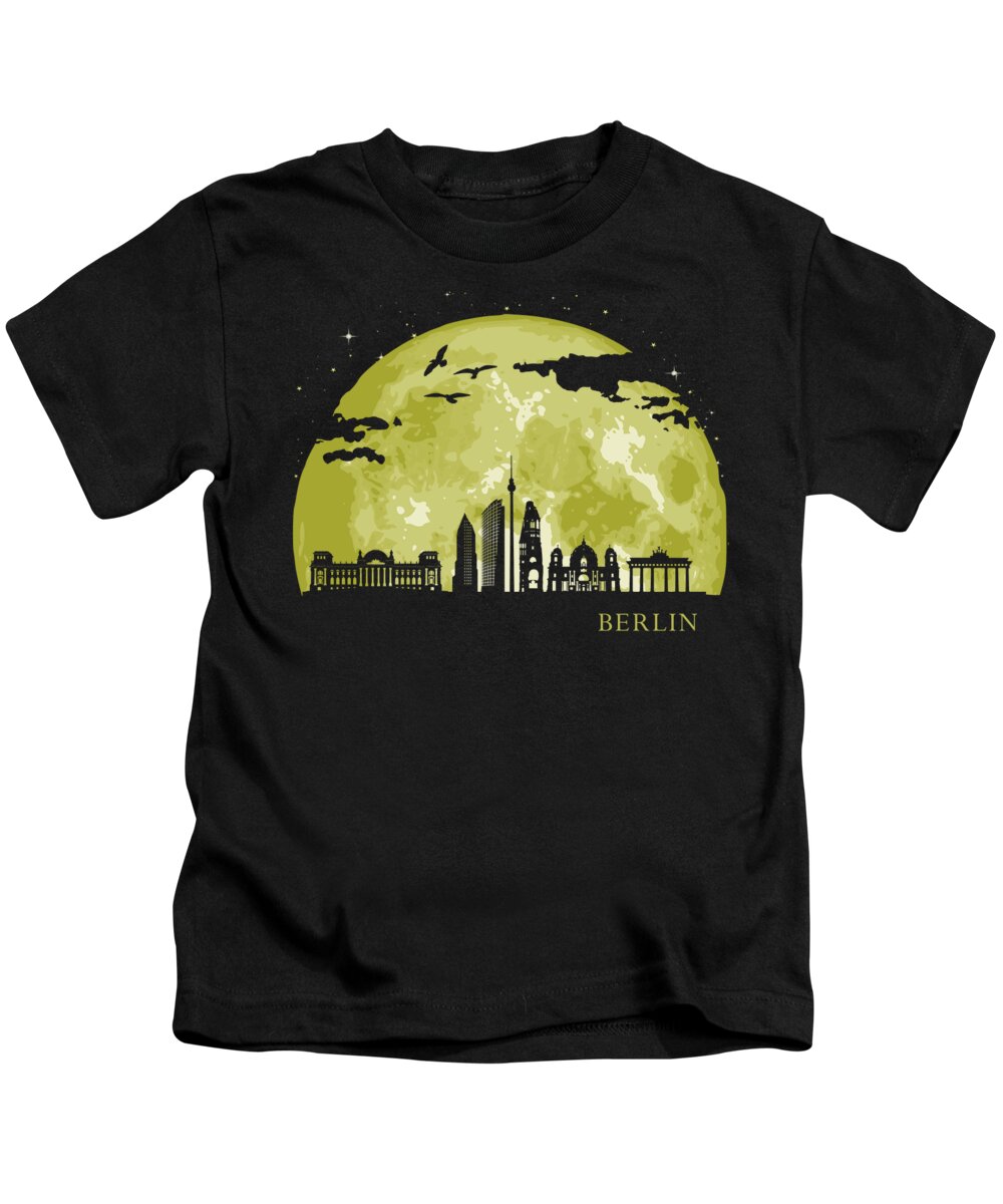 Deutchland Kids T-Shirt featuring the digital art BERLIN Moon Light Night Stars Skyline by Filip Schpindel