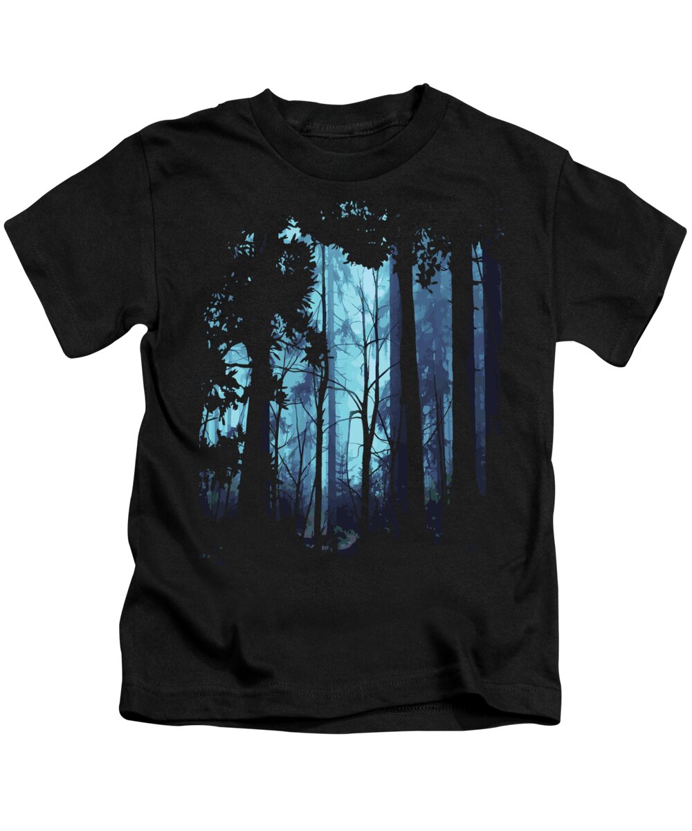 Nature Kids T-Shirt featuring the digital art Blue Nature Forest by Jacob Zelazny