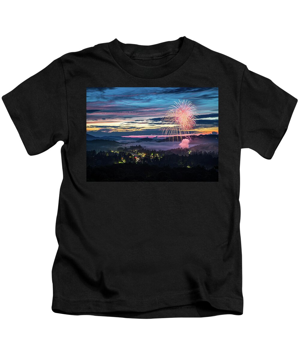 Independence Day Kids T-Shirt featuring the photograph Blue Ridge Mountains Highlands NC Firecrackin' Fourth by Robert Stephens
