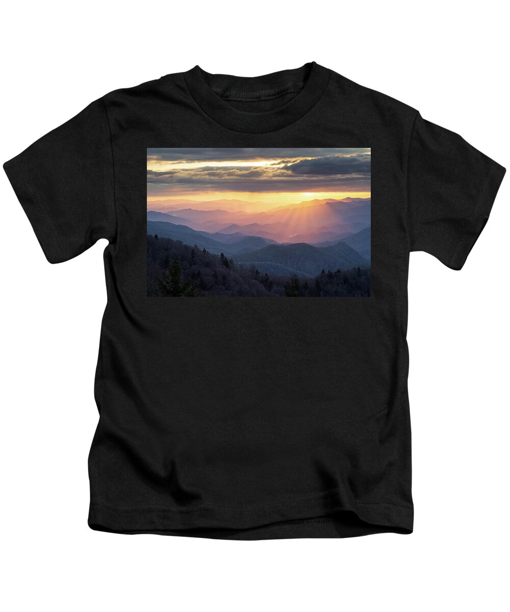Sunset Kids T-Shirt featuring the photograph Blue Ridge Parkway North Carolina Cherokee Gold by Robert Stephens