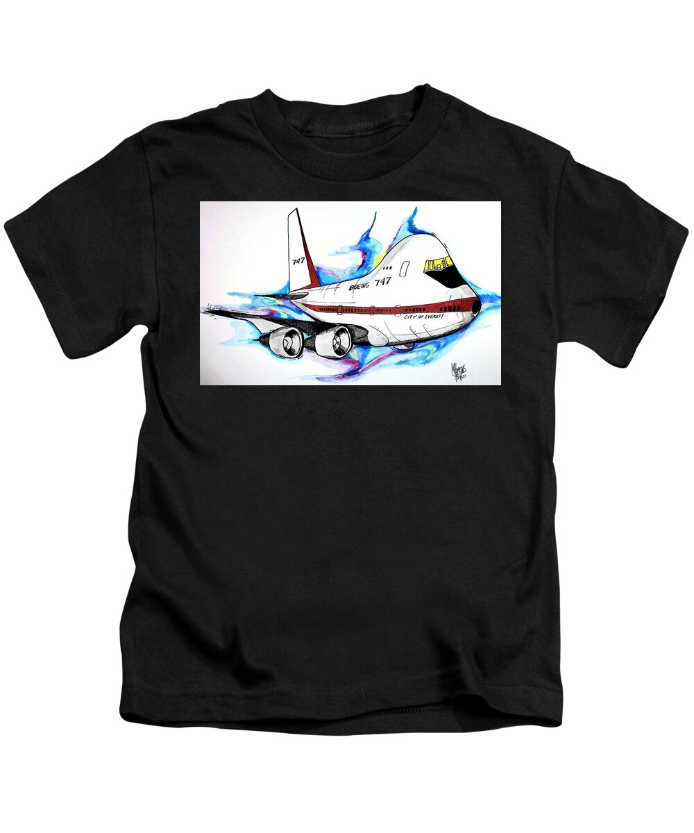 Boeing Kids T-Shirt featuring the drawing Boeing 747 City of Everett by Michael Hopkins