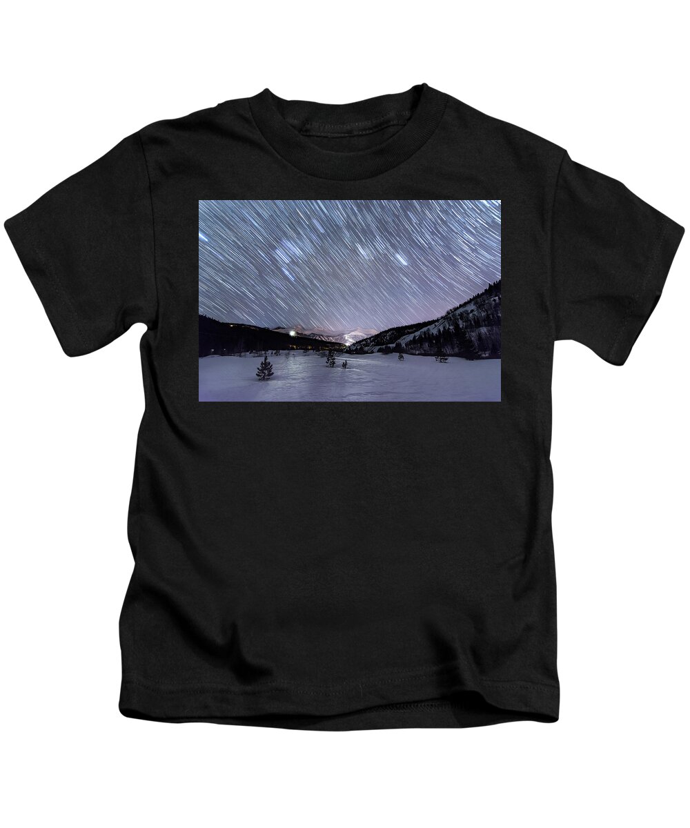 Breckenridge Kids T-Shirt featuring the photograph Breckenridge Star Trails by Bitter Buffalo Photography