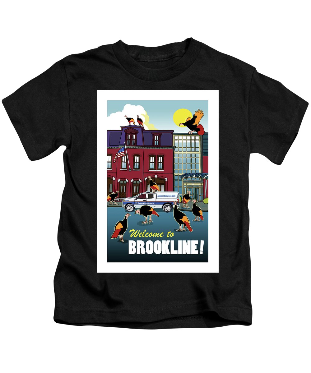  Kids T-Shirt featuring the digital art Brookline Police Dept by Caroline Barnes