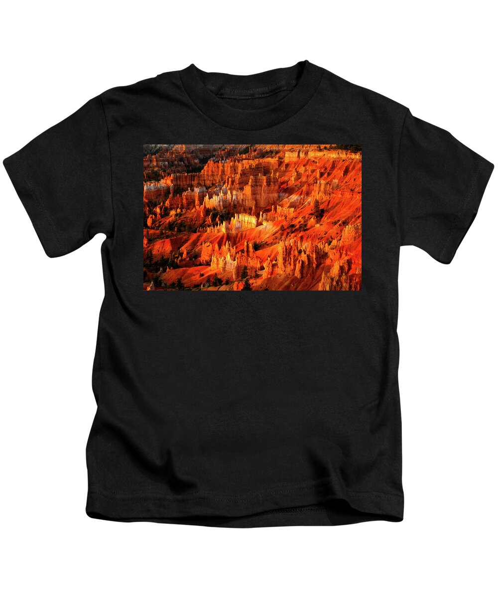 Bryce Canyon Kids T-Shirt featuring the photograph Fire Dance - Bryce Canyon National Park. Utah by Earth And Spirit