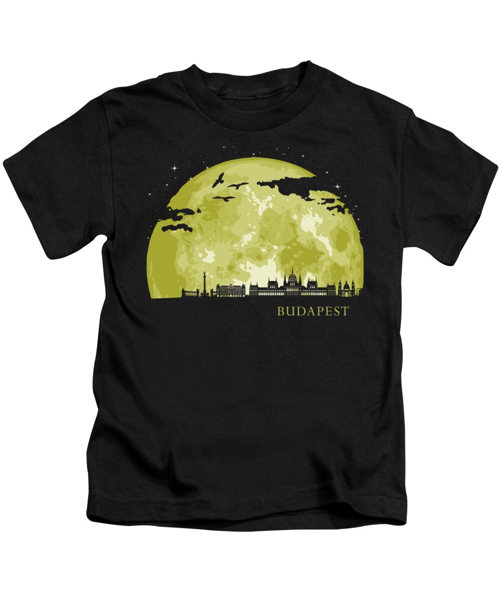 Hungary Kids T-Shirt featuring the digital art BUDAPEST Moon Light Night Stars Skyline by Filip Schpindel