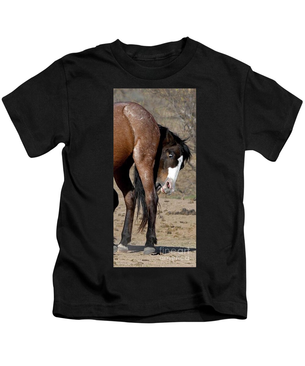 Salt River Wild Horses Kids T-Shirt featuring the digital art Bully by Tammy Keyes